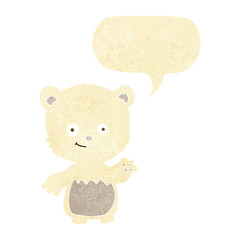cartoon little polar bear waving with speech bubble