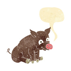 cartoon happy pig with speech bubble