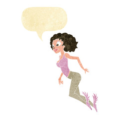 cartoon flying woman with speech bubble