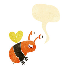 cartoon happy bee with speech bubble