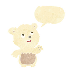 cartoon happy little teddy polar bear with speech bubble