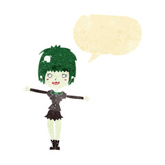 cartoon happy vampire girl with speech bubble