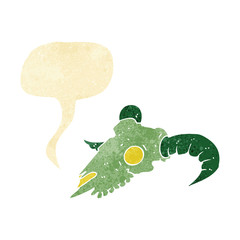 cartoon magic ram skull with speech bubble
