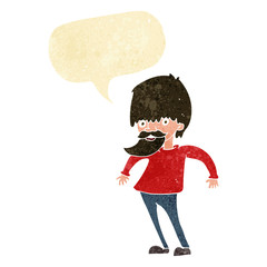 cartoon bearded man shrugging shoulders with speech bubble