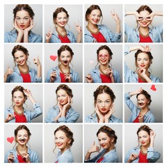 Collage of portraits of  happy woman 