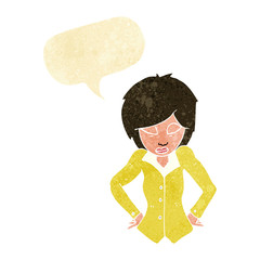 cartoon woman with hands on hips with speech bubble