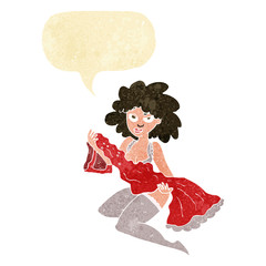 cartoon woman changing with speech bubble