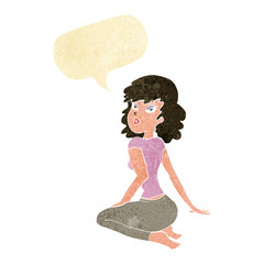 cartoon pretty woman with speech bubble