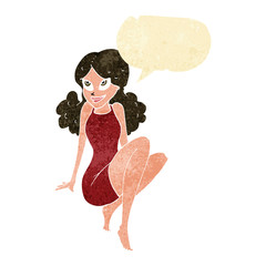 cartoon attractive woman posing with speech bubble