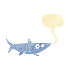 cartoon happy shark with speech bubble