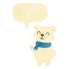 cartoon waving polar bear with speech bubble