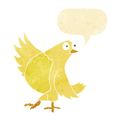 cartoon dancing bird with speech bubble