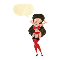 cartoon woman in lingerie with speech bubble