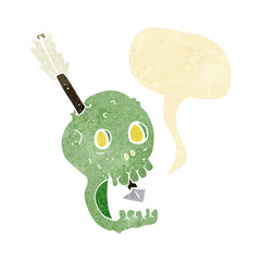 funny cartoon skull and arrow with speech bubble