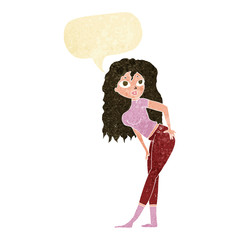 cartoon attractive woman looking surprised with speech bubble