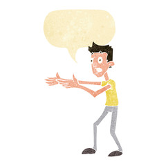 cartoon man desperately explaining with speech bubble