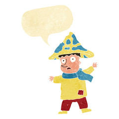 cartoon magical mushroom man with speech bubble