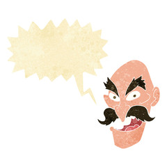 cartoon evil old man face with speech bubble