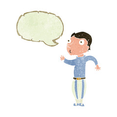 cartoon man in loud clothes with speech bubble