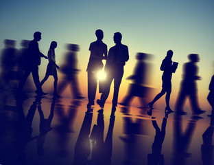 Business People Walking Silhouette Concept