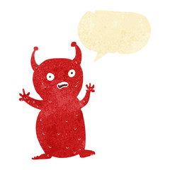 cartoon funny little alien with speech bubble