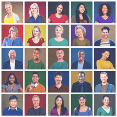 Multiethnic People Colorful Smiling Portrait Concept