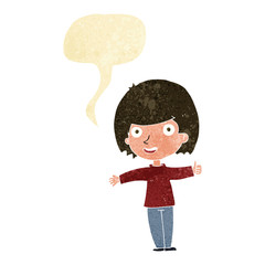 cartoon happy woman with speech bubble