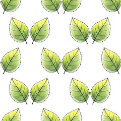 Just leaves. Seamless pattern. Watercolor background 1