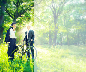 Obraz premium Green Business Businessmen Talking Environment Concept