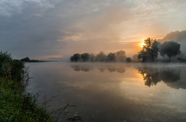 Sunrise over Vistula riverbank in Tyniec, near Krakow