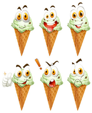 Ice cream cone with faces