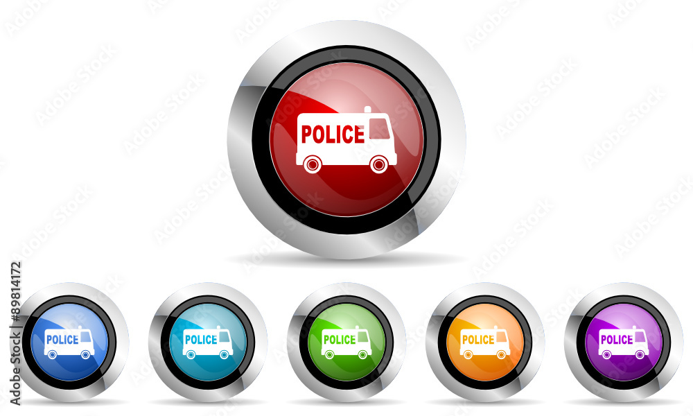Poster police colorful vector icons set on white background with shadow