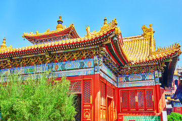 Naklejka premium Beautiful View of Yonghegong Lama Temple.Beijing. Lama Temple is