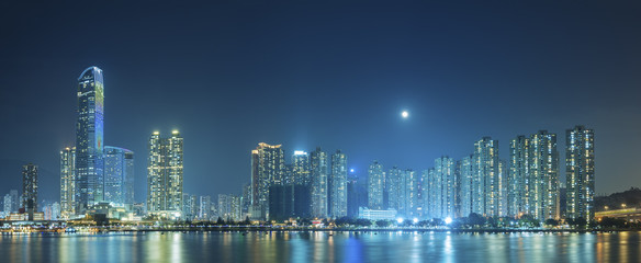 Fototapeta na wymiar Panorama of Hong Kong City at night