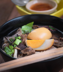 Crunchy Pork Soup ( kuay jap ) or boiled Chinese pasta square