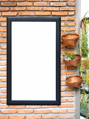 Poster template on Brick wall with Plant decoration