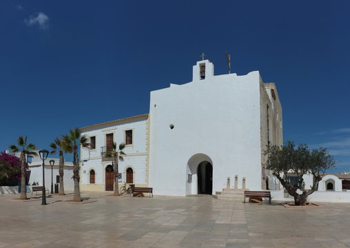 White church in Sant Francesc Javier (San Francisco Javier) in Formentera - Spain