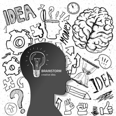 Set of thinking doodles elements