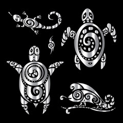 Turtle and Lizards. Polynesian tattoo style.  - 89822395