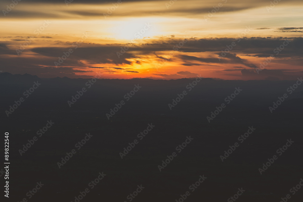 Wall mural sunset in the mountain vintage tone