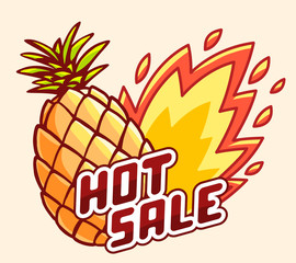 Vector illustration of colorful yellow pineapple with fire and t