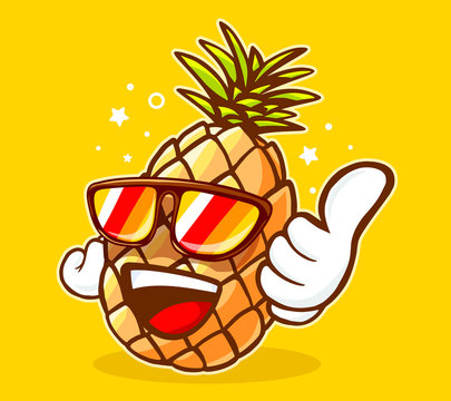 Vector illustration of colorful hipster pineapple with sunglasse