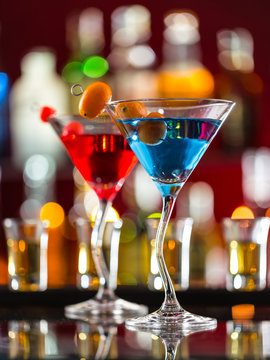 Martini drinks on bar counter
