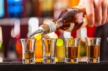 Hard spirit on bar counter