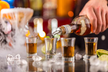 Hard spirit on bar counter