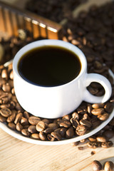 coffee grinder with coffee and coffee beans