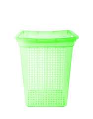 green  plastic basket on white background