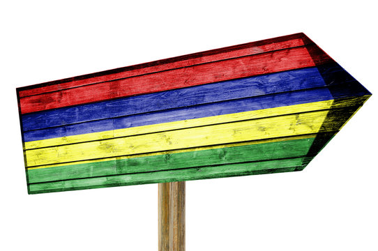 Mauritius Flag wooden sign isolated on white