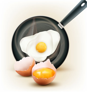 vector fried egg in a frying pan and broken egg