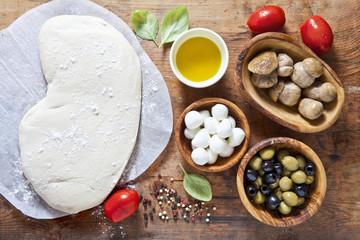 pizza dough and components for preparation homemade  hot rural h